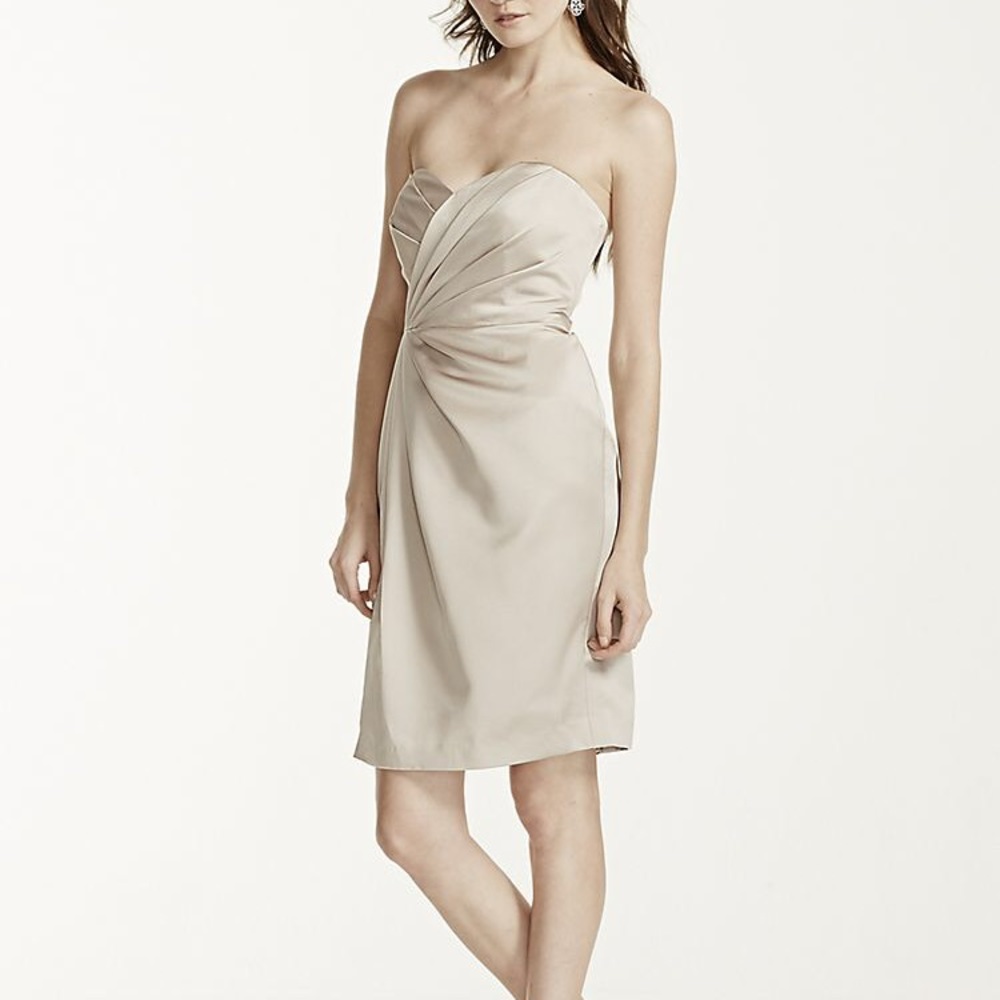 Short Strapless Satin Dress with Pleating